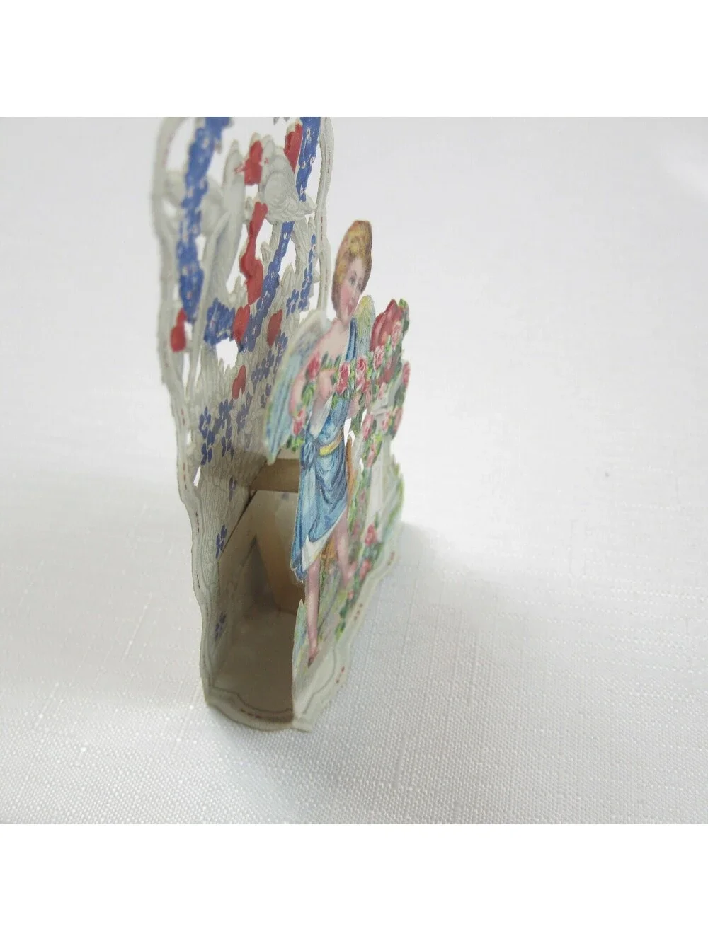Vintage Valentine 1929 Pull Down Die Cut Stand Up Angel Flowers Doves Germany